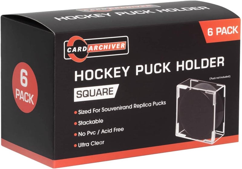 CARDARCHIVER Cube Square Hockey Puck Display Cases - 6-Count Holder, 2-Piece Snap Clear Hockey Puck Display Boxes - Image 1